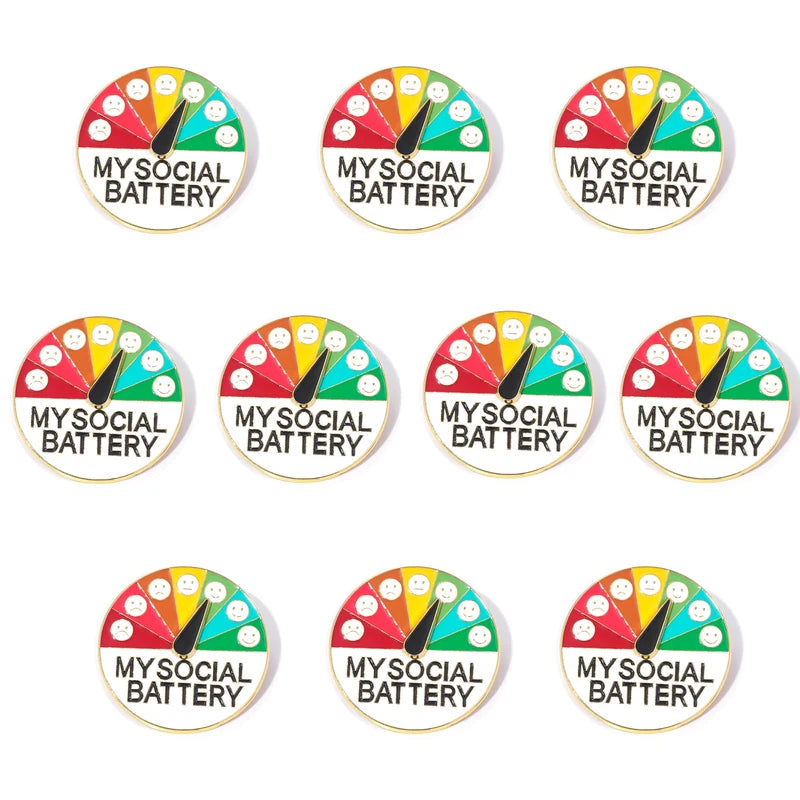 10-Pack Social Battery Badge Pins Mood Expression Brooches for Women & Men