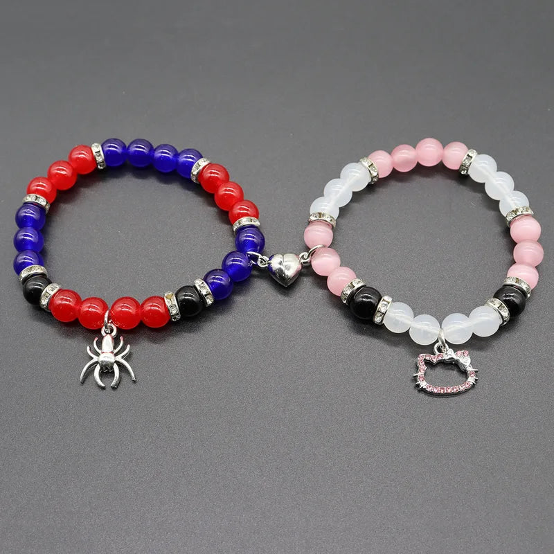 Cute Cat and Spider Beads Bracelet Set - Friendship Matching Jewelry