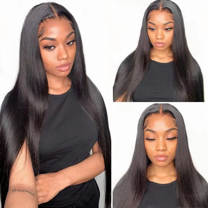 Pre Plucked 40 Inch Human Hair Wigs with Lace Frontal & Baby Hair, Glueless, Bone Straight