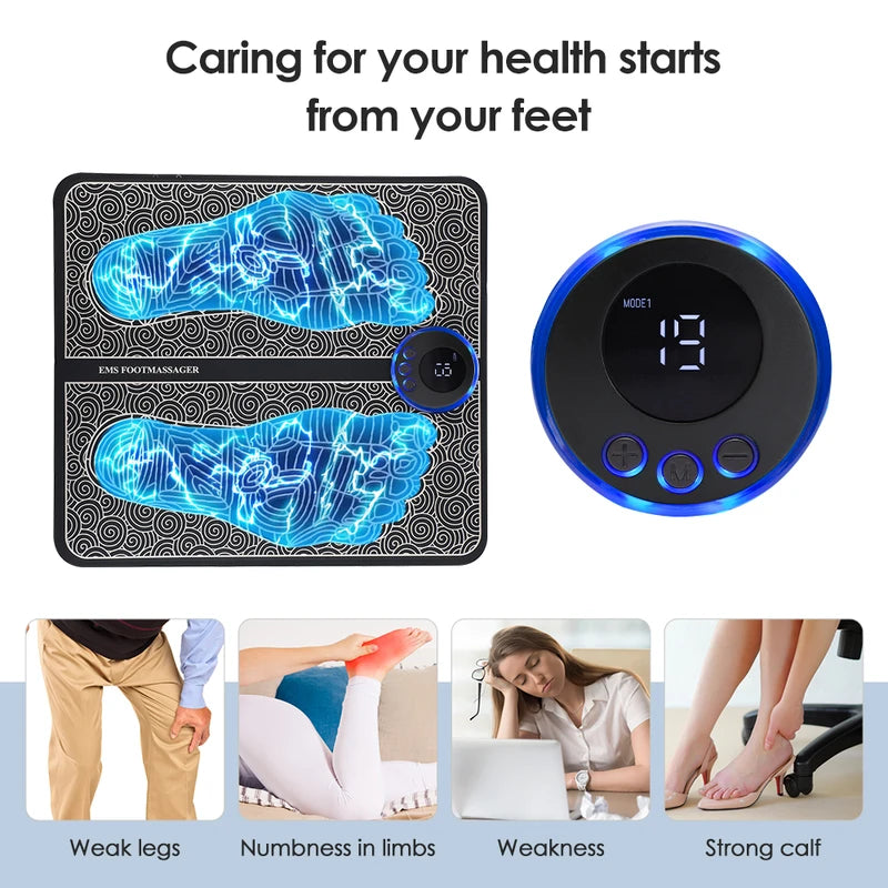 Rechargeable Foot Massager Mat with EMS Electrotherapy and Remote Control