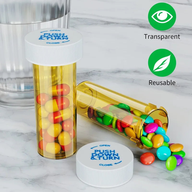 12/20 Pack Plastic Medicine Pill Bottles with Child-Resistant Caps - Travel Vials, 6/8 Dram