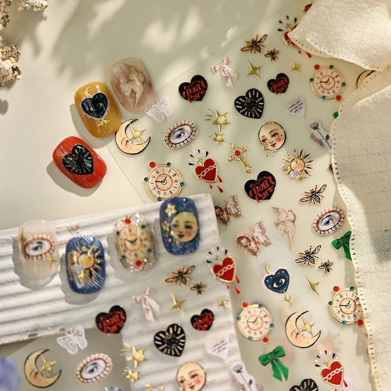 European Sun, Moon & Heart Nail Art Stickers - DIY Manicure Decals