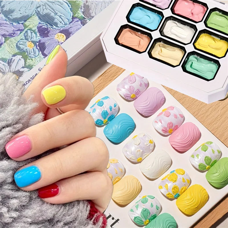 9-Color Solid Nail Gel Kit for UV & LED Nail Art - Long-Lasting, Easy Application