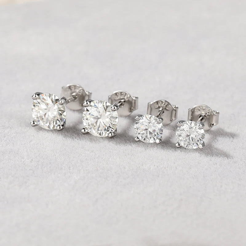Sterling Silver Moissanite Ear Stud Earrings for Women - 0.5-1.2 Carat D Color Fine Jewelry