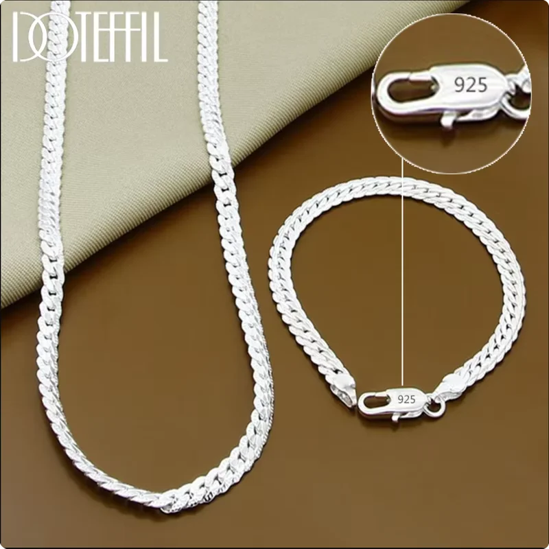 925 Sterling Silver Chain Necklace & Bracelet Set for Women & Men - Multiple Lengths & Colors