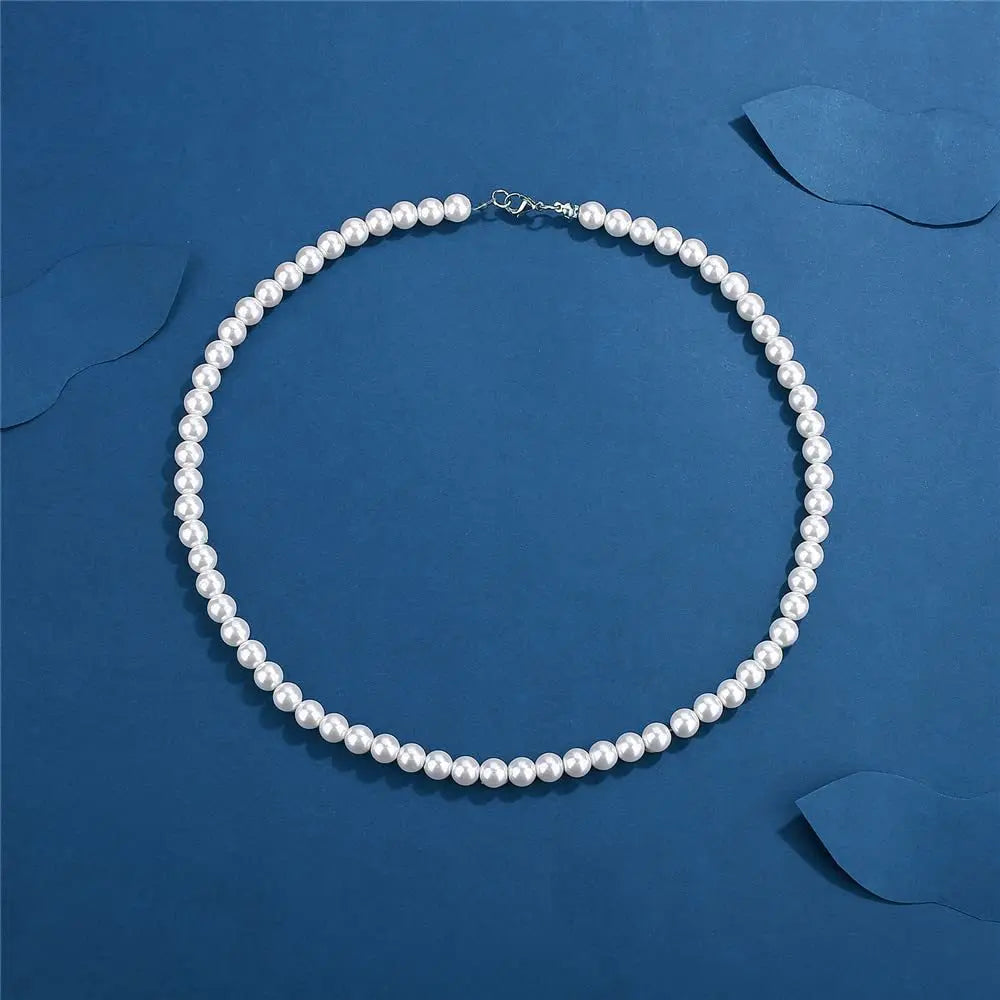 Men's Pearl Necklace Simple Handmade Strand Beads Jewelry for Women Girls Wedding