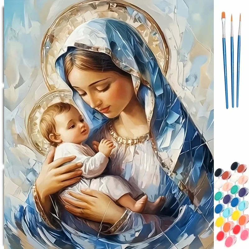 Oil Painting By Numbers Religious Mary Jesus DIY Canvas Art Gift - Multiple Sizes