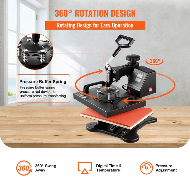 Dual Digital Heat Press Machine 12x10 Inch Swing Away 360° Rotation for Sublimation Printing