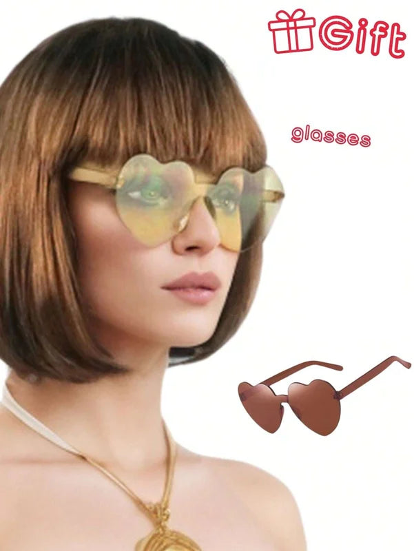 Colorful Short Straight Wig for Halloween Party - Funny & Novelty Accessory with Heart-Shaped Sunglasses