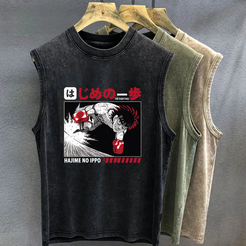 Men's Oversized Anime Tank Top - Hajime No Ippo Graphic Gym Vest