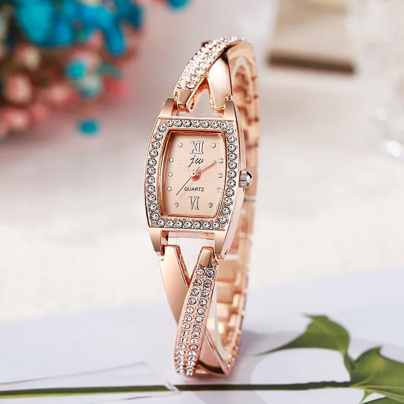 Luxury Women's Quartz Bracelet Watch with Diamond Accents - Multiple Colors