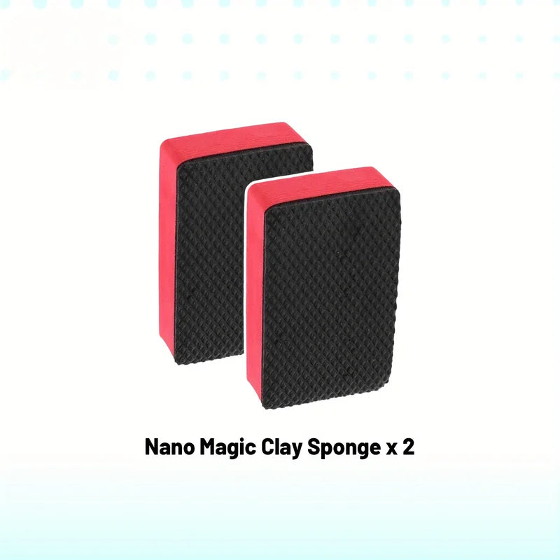 Nano Clay Car & Multi-Surface Cleaning Sponge Set - Scratch Safe & Anti-Slip EVA Grip