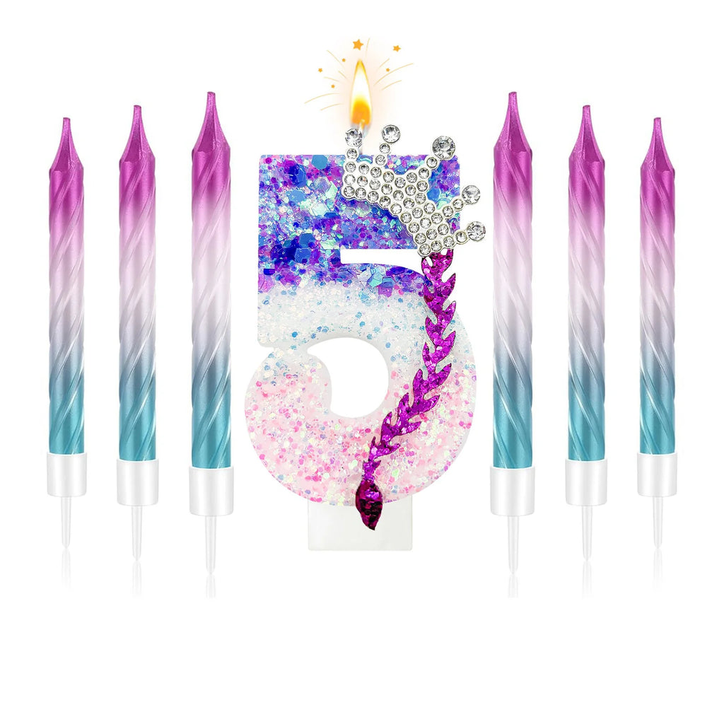 Number 0-9 Birthday Candle Set Pink Purple Gradient Sparkly Cake Topper