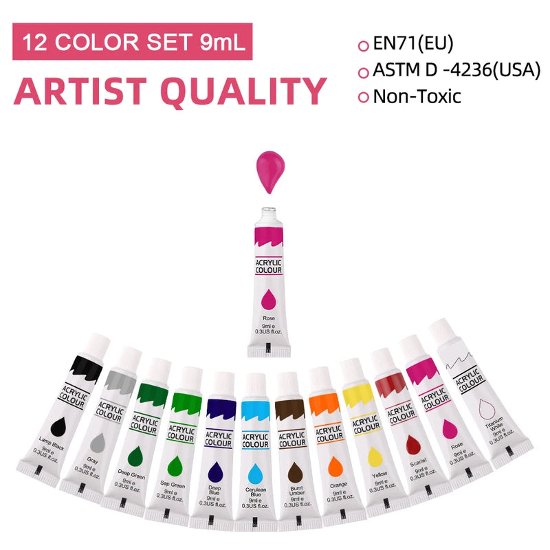 Acrylic Pigment Set 12 Colors for Art & Graffiti Painting - 9mL Wholesale