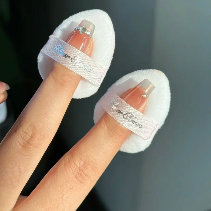 Mini Finger & Air Cushion Powder Puffs Set for Foundation & Blush Makeup - Soft Cotton Blenders, 2 Pack