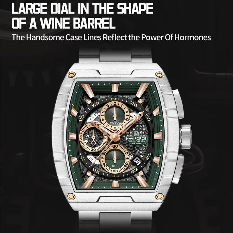 Luxury Men's Quartz Tonneau Watch with Chronograph and Water Resistance