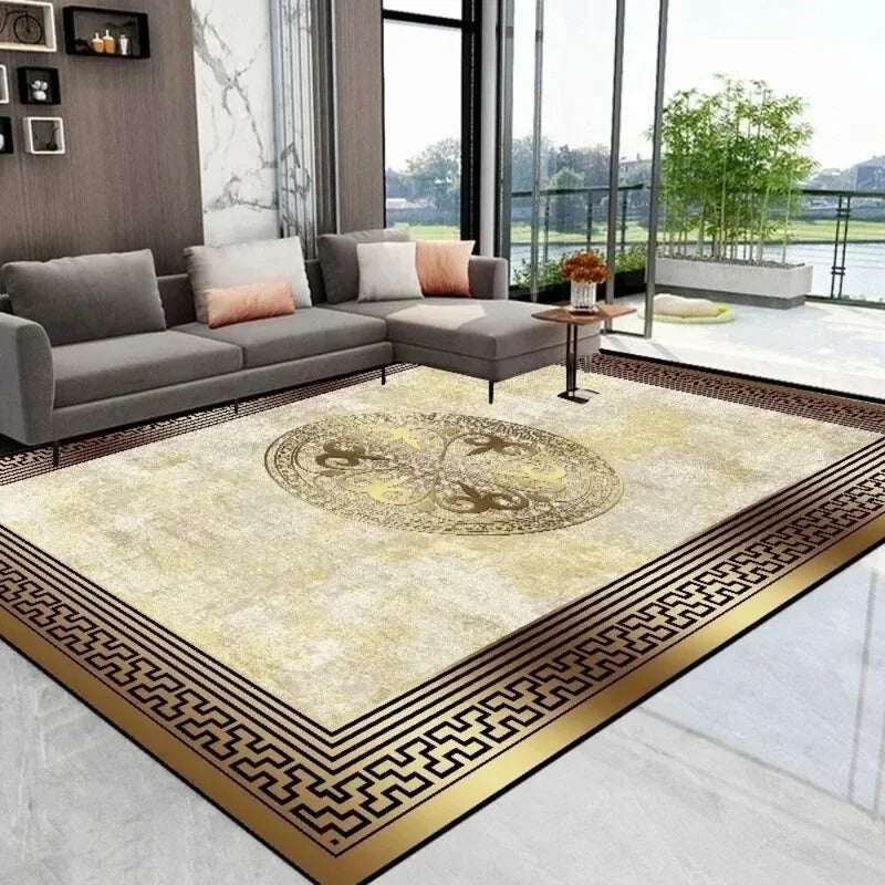 Luxury Golden Black Area Rug - Modern Minimalist Home Decor, Non-Slip Mat for Living Room & Bedroom