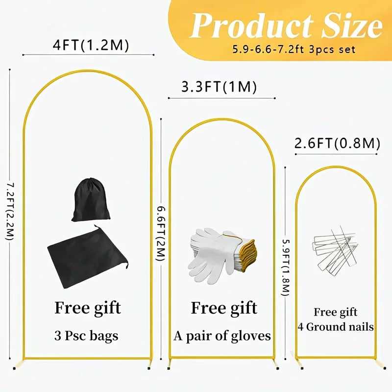 Large Metal Balloon Arch Backdrop Stand for Weddings & Events, Reusable Gold Frame