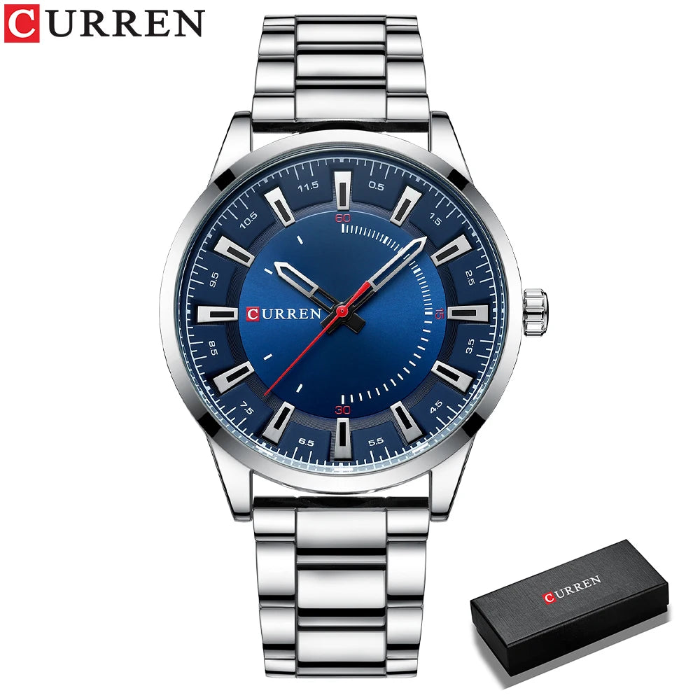 Men's Ultra-Thin Business Wristwatch with Large Dial and Steel Strap
