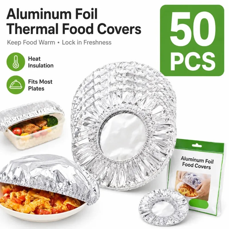 Reusable Aluminum Foil Food Cover for Preservation & Insulation - Set of 10-100