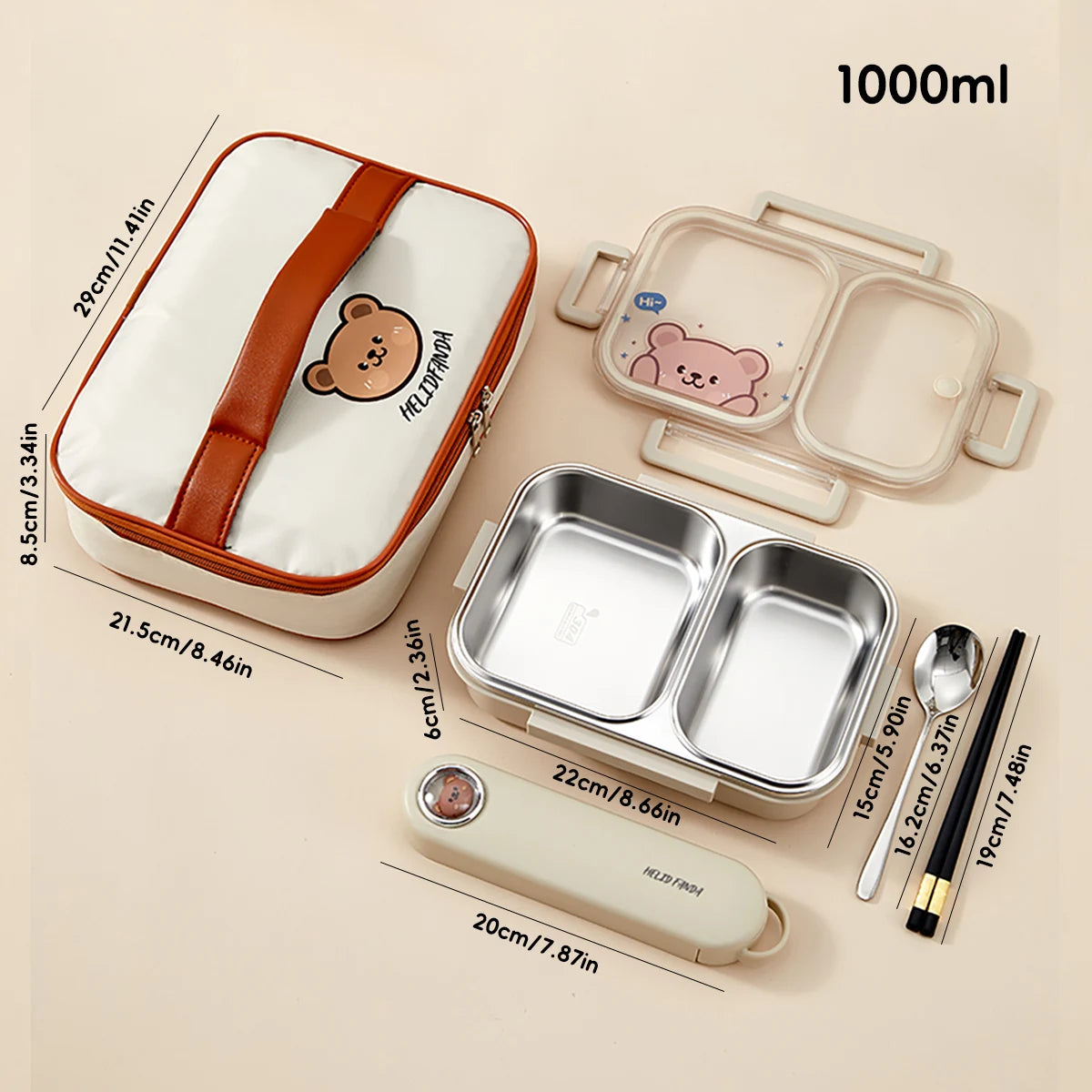 Portable Bento Box with 2/3/4 Grid Sections, Leak-Proof Stainless Steel Lunch Container for Kids