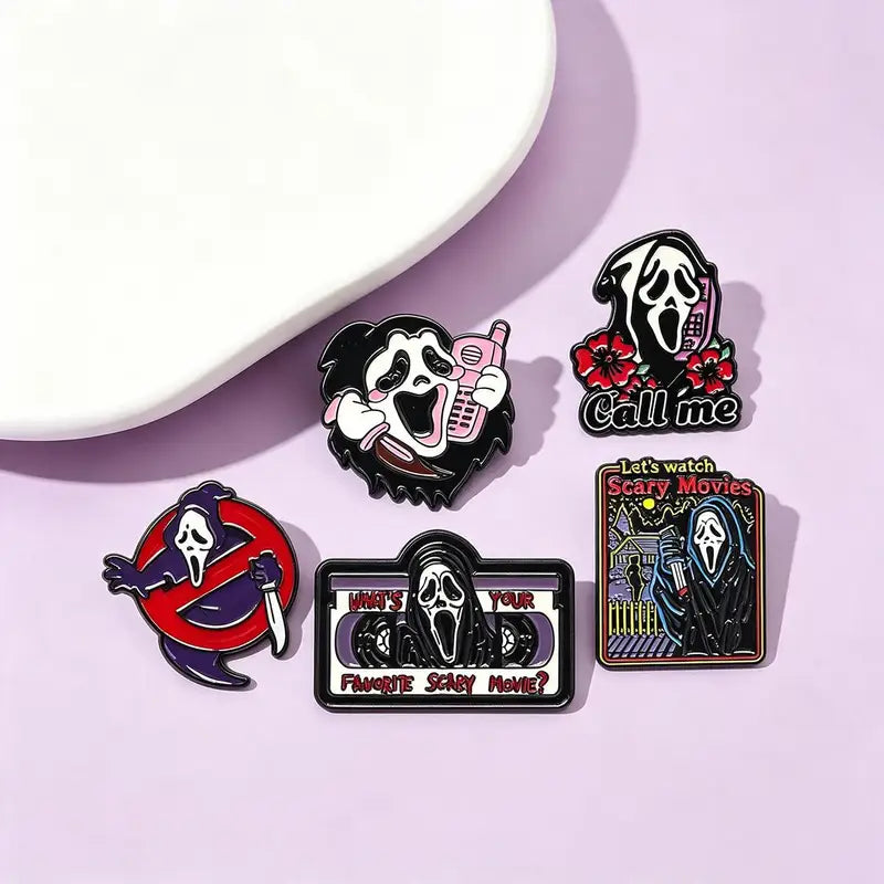 5-Piece Gothic Skull Enamel Brooch Set - Punk Metal Badge Jewelry Halloween Gifts