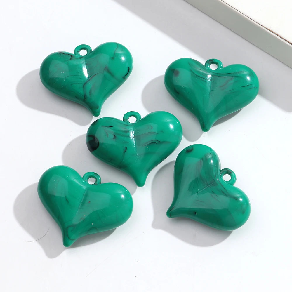 Colorful Resin Love Heart Charms Pendant 35x44mm for DIY Jewelry Craft Accessories