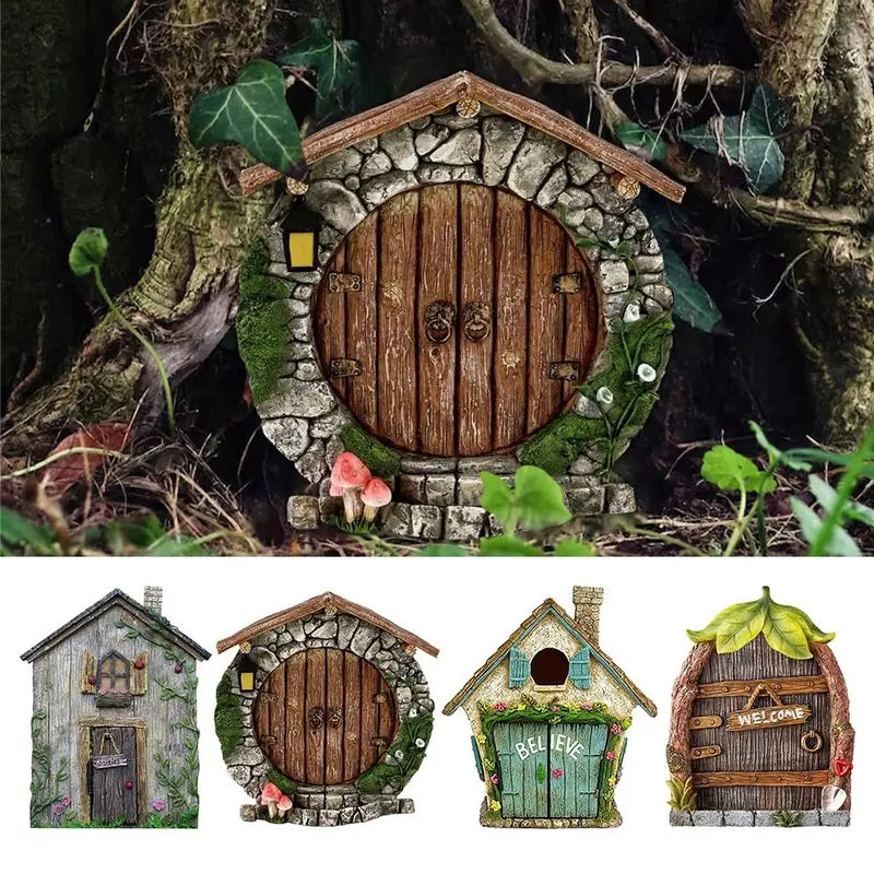 Miniature Fairy Garden Door - Weatherproof Wooden Yard Art Decor, Gnome & Fairy Door for Kids & Garden