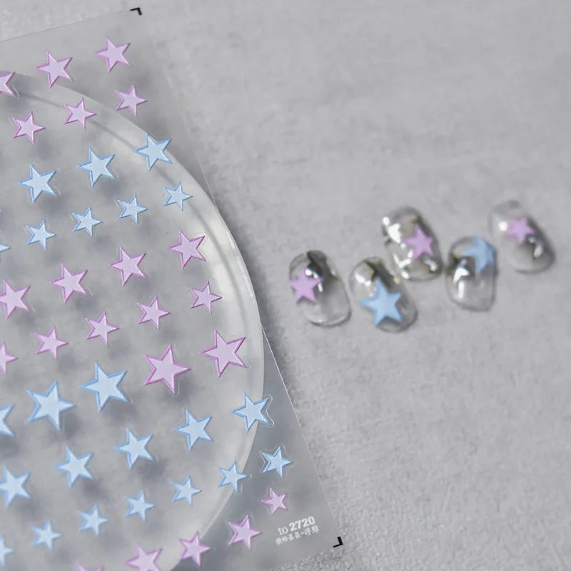 Colorful 5D Star Nail Art Stickers - Self-Adhesive Kawaii Decorations