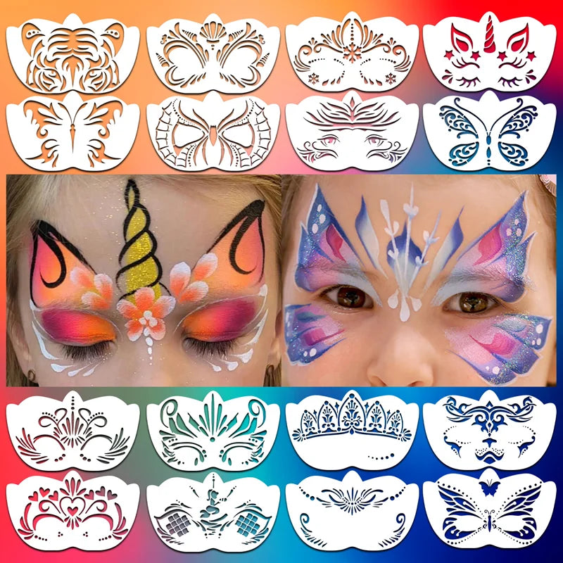 8pcs Face Skeleton Painting Stencil Mask Set for Kids DIY Costume & Party Makeup