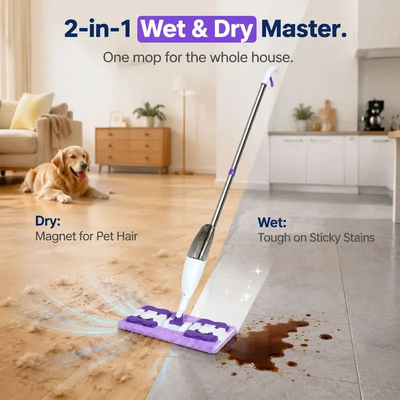 2-in-1 Spray Mop with Microfiber Pads for Floor Cleaning, Wet & Dry Use
