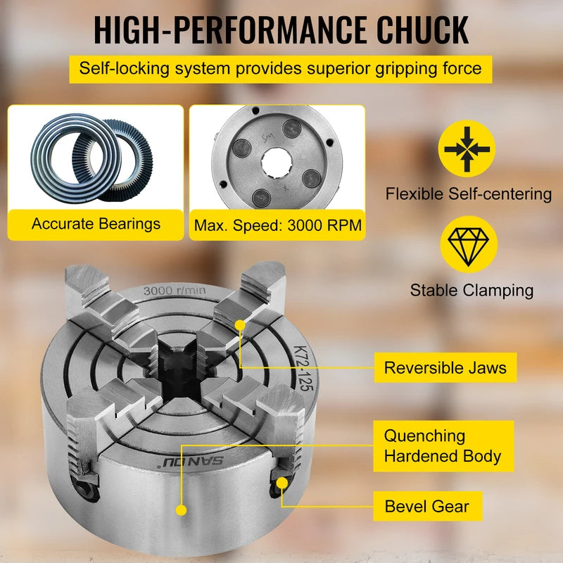 4-Jaw Independent Lathe Chuck K72-125 K72-100 125mm 100mm Metal Turning Machine Accessory