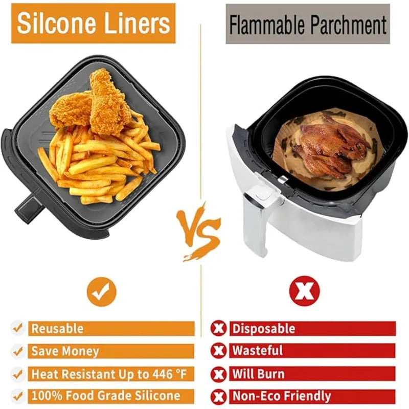Reusable Silicone Air Fryer Liners 22.5cm Non-Stick Basket for 5-8QT Air Fryers