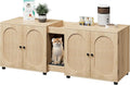 Large Multi-Cat Hidden Litter Box Enclosure with Rattan Doors & Storage