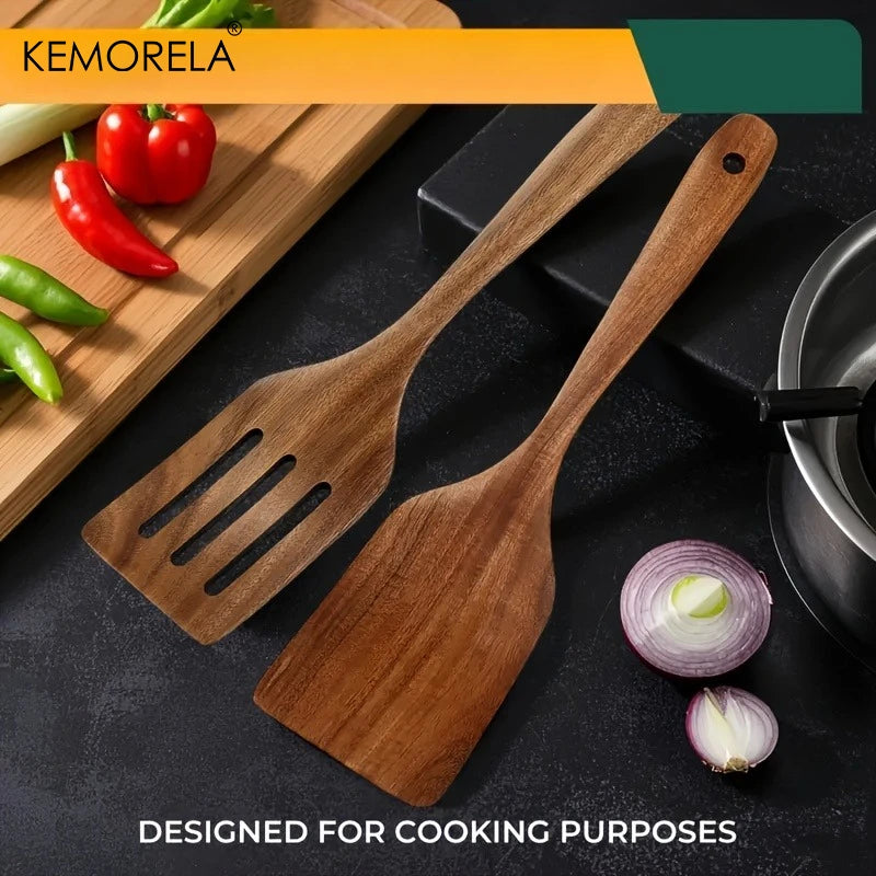 Wooden Cooking Spatula Set - Natural Non-Scratch Kitchen Utensils for Baking & Flipping