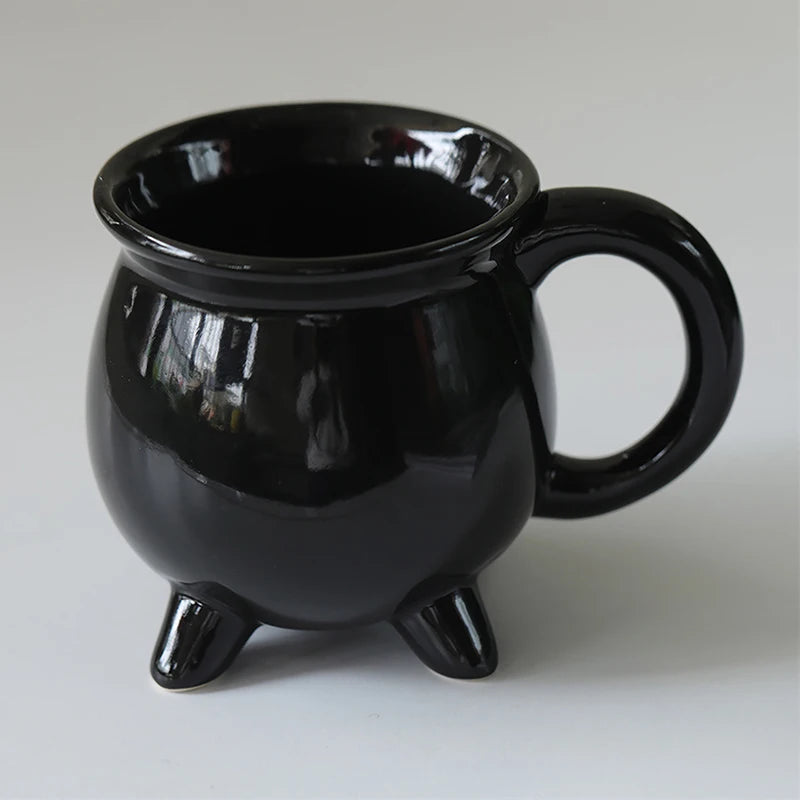 Halloween Witch Cauldron Coffee Mug Black Ceramic Drinkware - 340ml