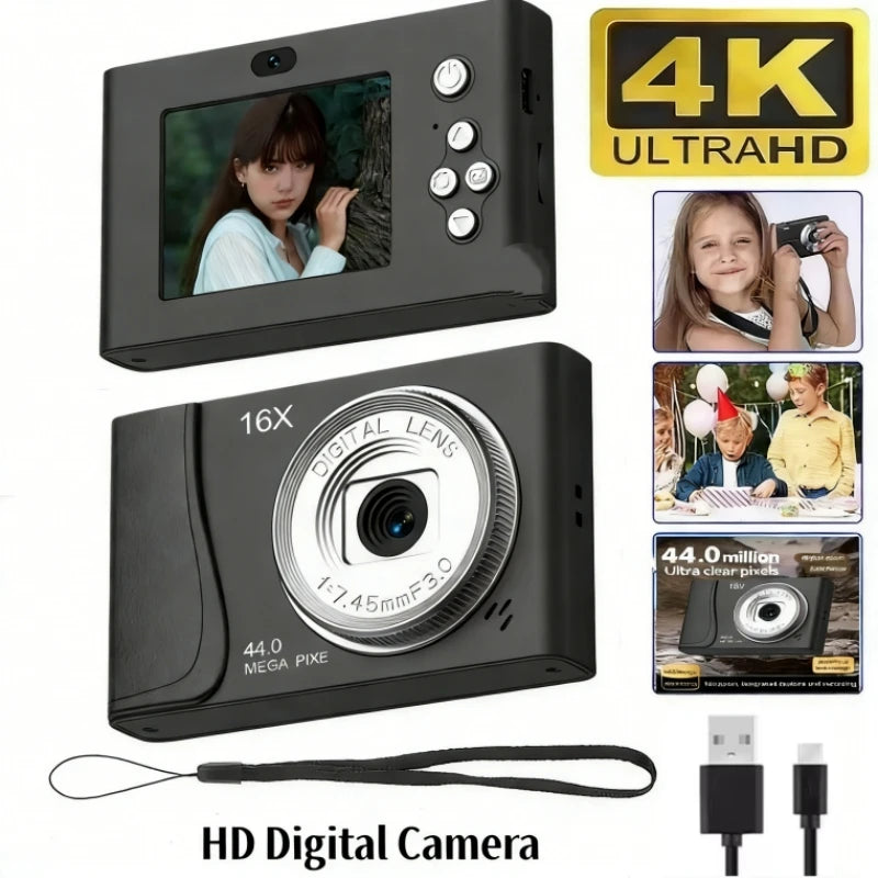Kids & Beginners 4K Digital Camera with 24MP, 16x Zoom & Autofocus
