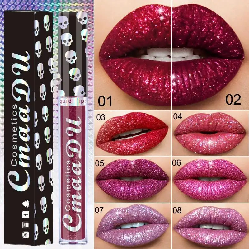8-Color Shiny Lip Gloss Set with Diamond Finish for Women and Girls