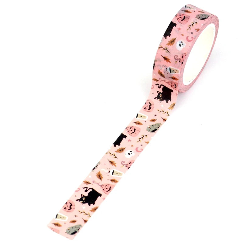 Decorative Halloween Cats & Pumpkins Washi Tape - 10M Craft Tape for Planners