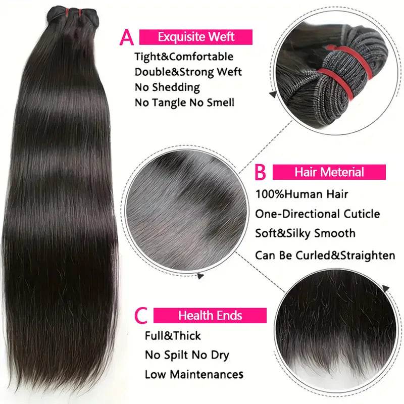 Human Hair Extensions Bundle 100% Raw Virgin Straight Hair 20-24 Inch