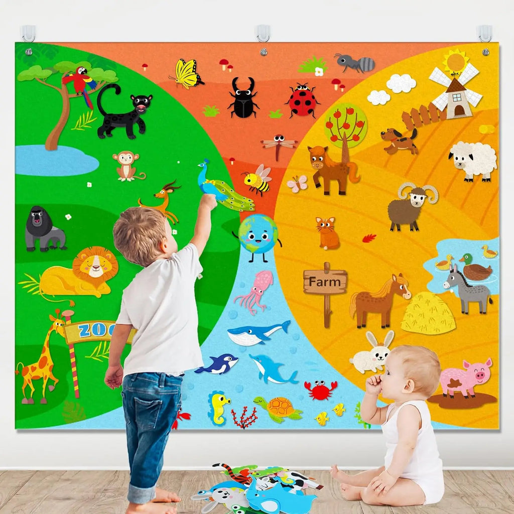 Farm Animals Felt Story Busy Board 4-in-1 Interactive Learning Wall Toy