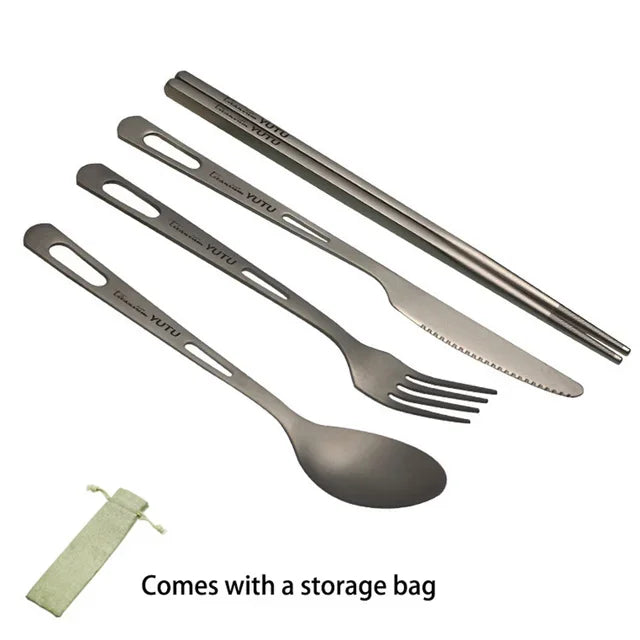 Titanium Camping Utensil Set - Portable Frosted Knife Fork Spoon Chopsticks