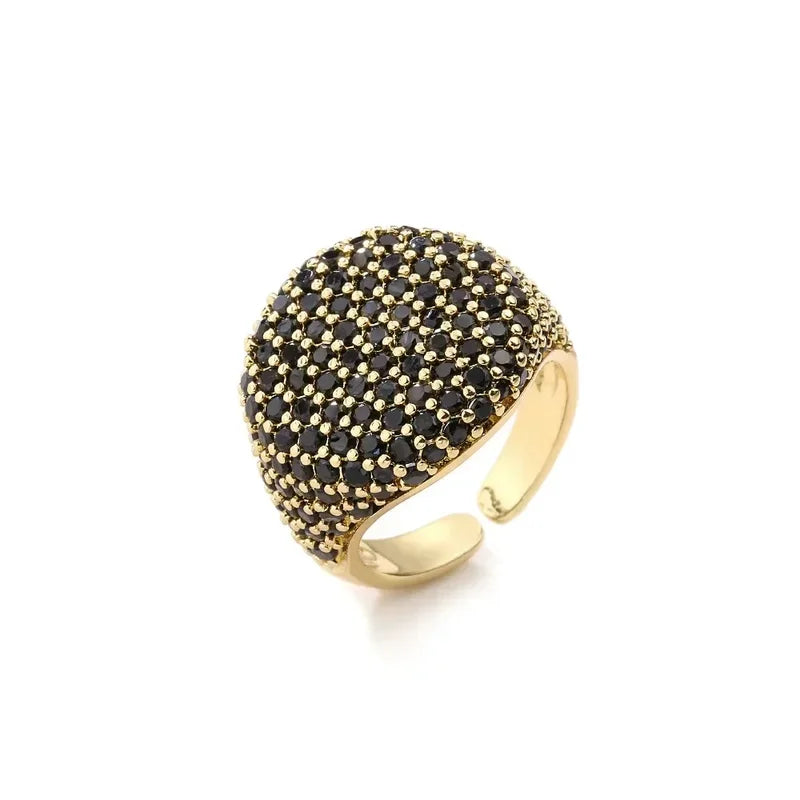 Personality Zircon Wide Opening Stainless Steel Rings for Women Jewelry - Gold & Silver