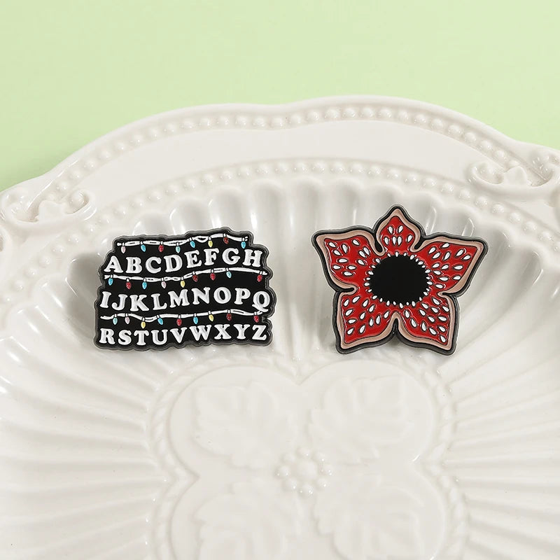 Sci-Fi Horror Enamel Pin Set - Spooky Flower Monster Halloween Brooches Jewelry Gift