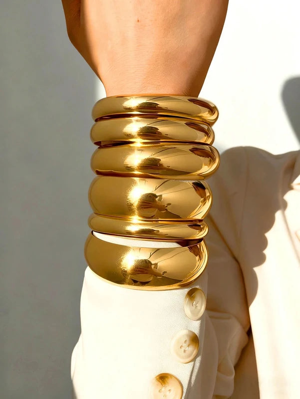 Vintage Exaggerated Metal Bangle Set for Women - Trendy Holiday Party Jewelry Gift