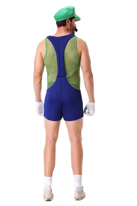 Halloween Cosplay Men's Anime Super Luigi Overalls Jumpsuit Costume for Carnival Party