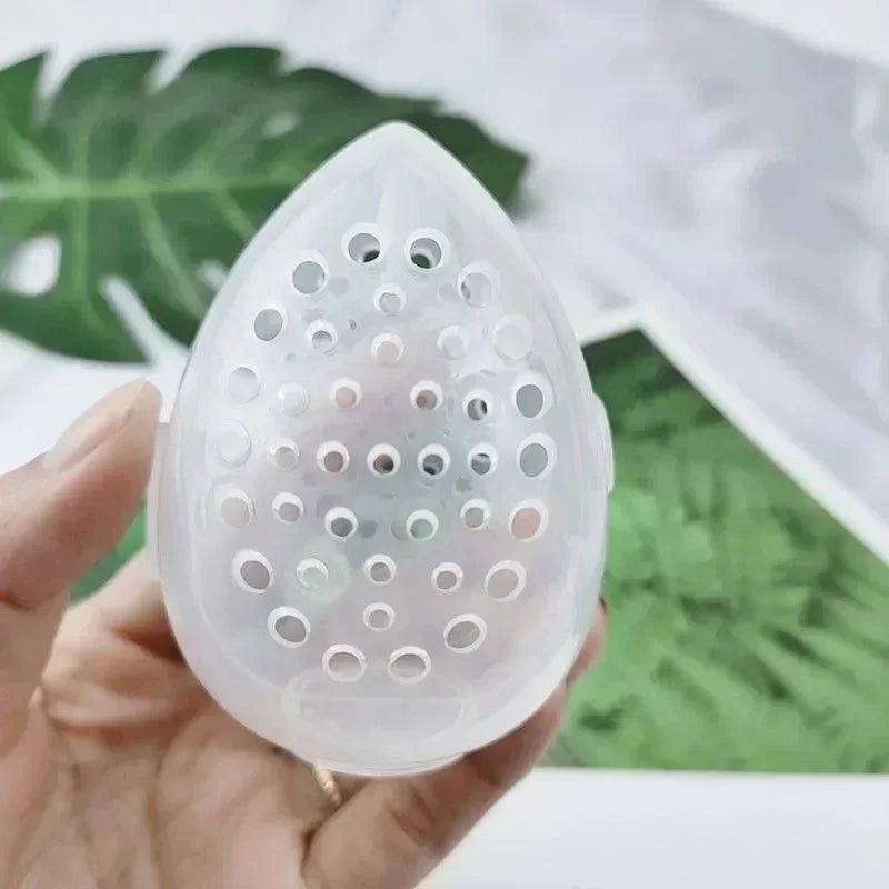 Travel Cosmetic Sponge Box Organizer Portable Egg-Shaped Plastic Case Pink White