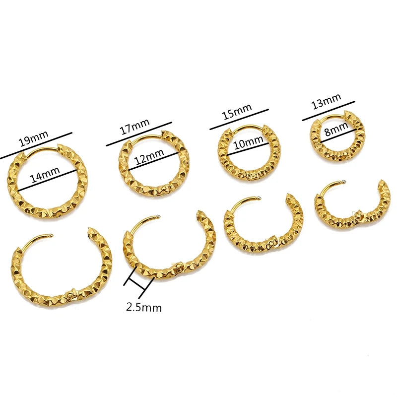 6 Pcs Stainless Steel Embossing Hoop Earrings for Women Girls - Multiple Sizes
