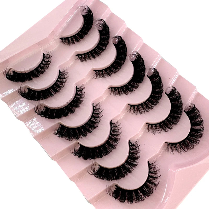 Fluffy Faux Mink False Eyelashes 5/7 Pairs Wispy Natural Look Thick Volume Curly