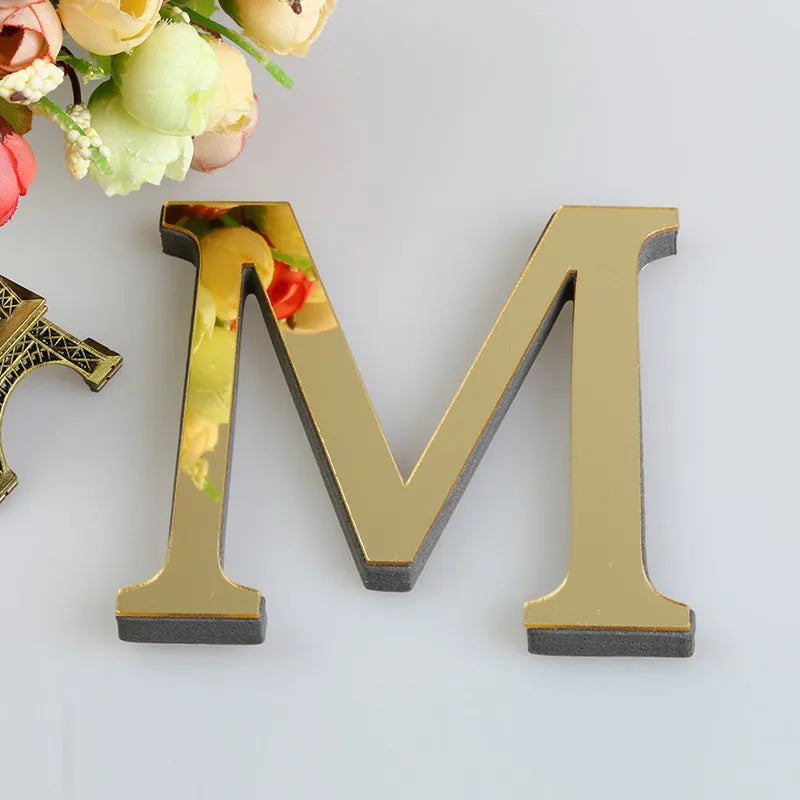 Gold 3D Mirror Letter Stickers for Wall Decor Acrylic Alphabet DIY Party Decoration